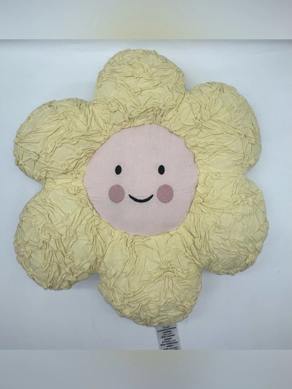 Pottery Barb Kids Daisy Shaped Decorative Pillow with a Smiling Face